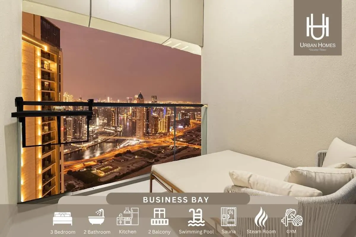 Urbanhomes - Luxury And Cozy 3Bdr Apartment In Business Bay Canal View Dubai